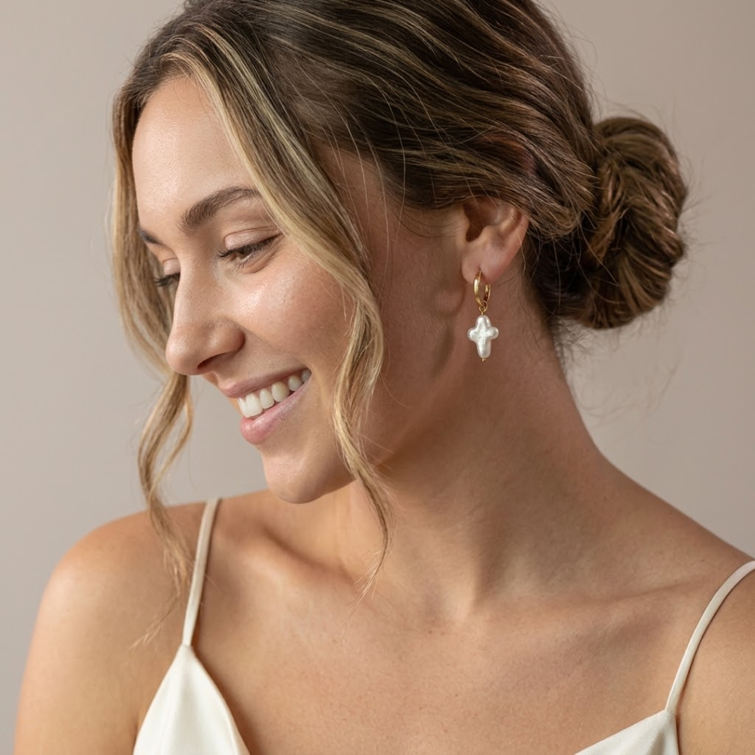 Pearl Cross Earrings