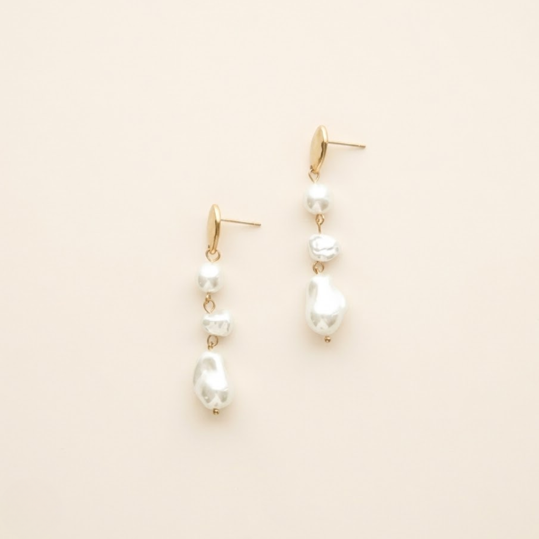 Three Pearl Drop Earrings